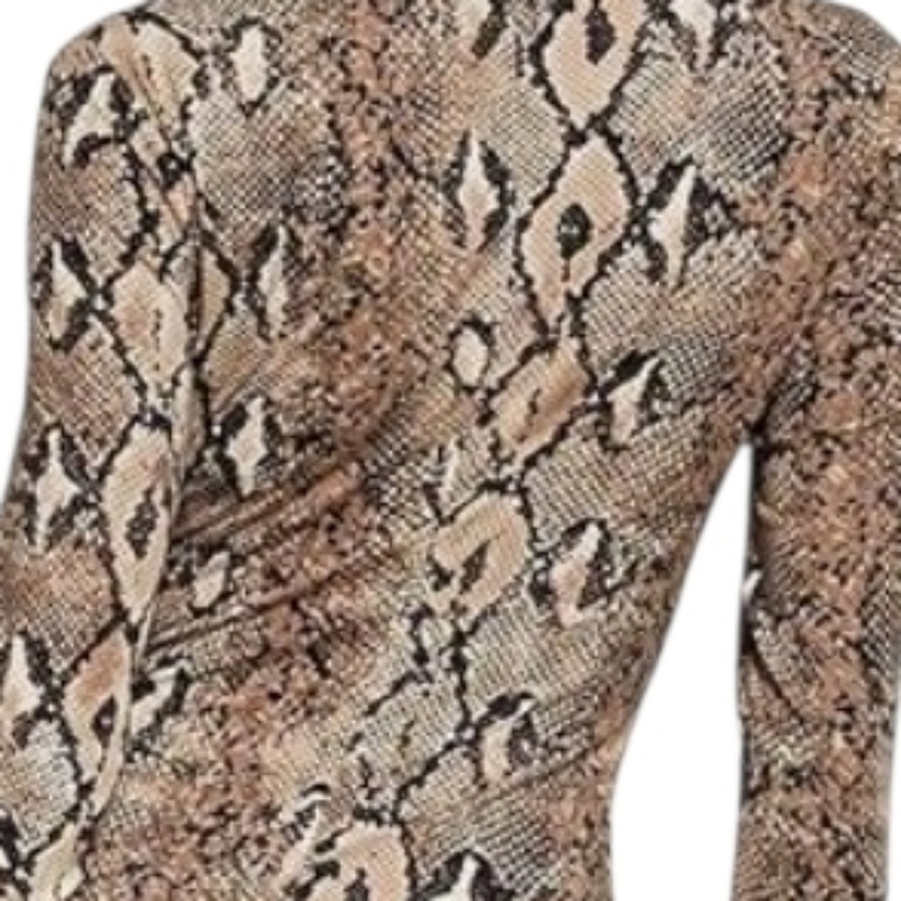 Snake-Print Long Sleeve Tie-Waist Midi Dress - Picture 6 of 10